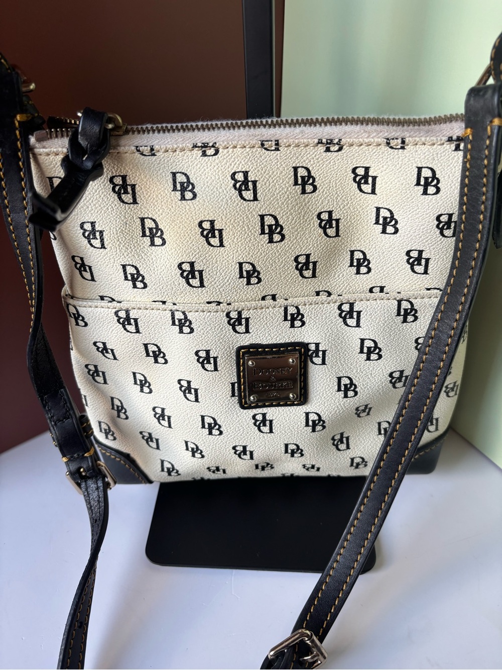 DOONEY AND BOURKE Cream Logo Crossbody Bag with Black Trim